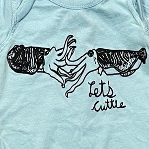 Rabbit Skins Light Blue Onesie 12 months --  "Let's Cuttle"